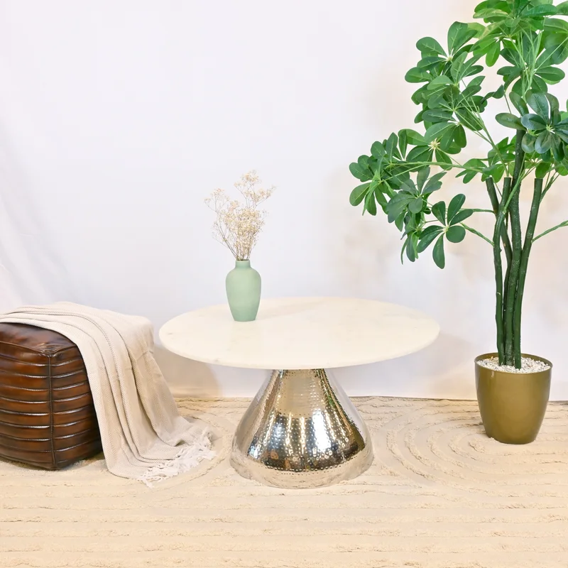 Home Carving Marble Round Coffee Table for Living Room